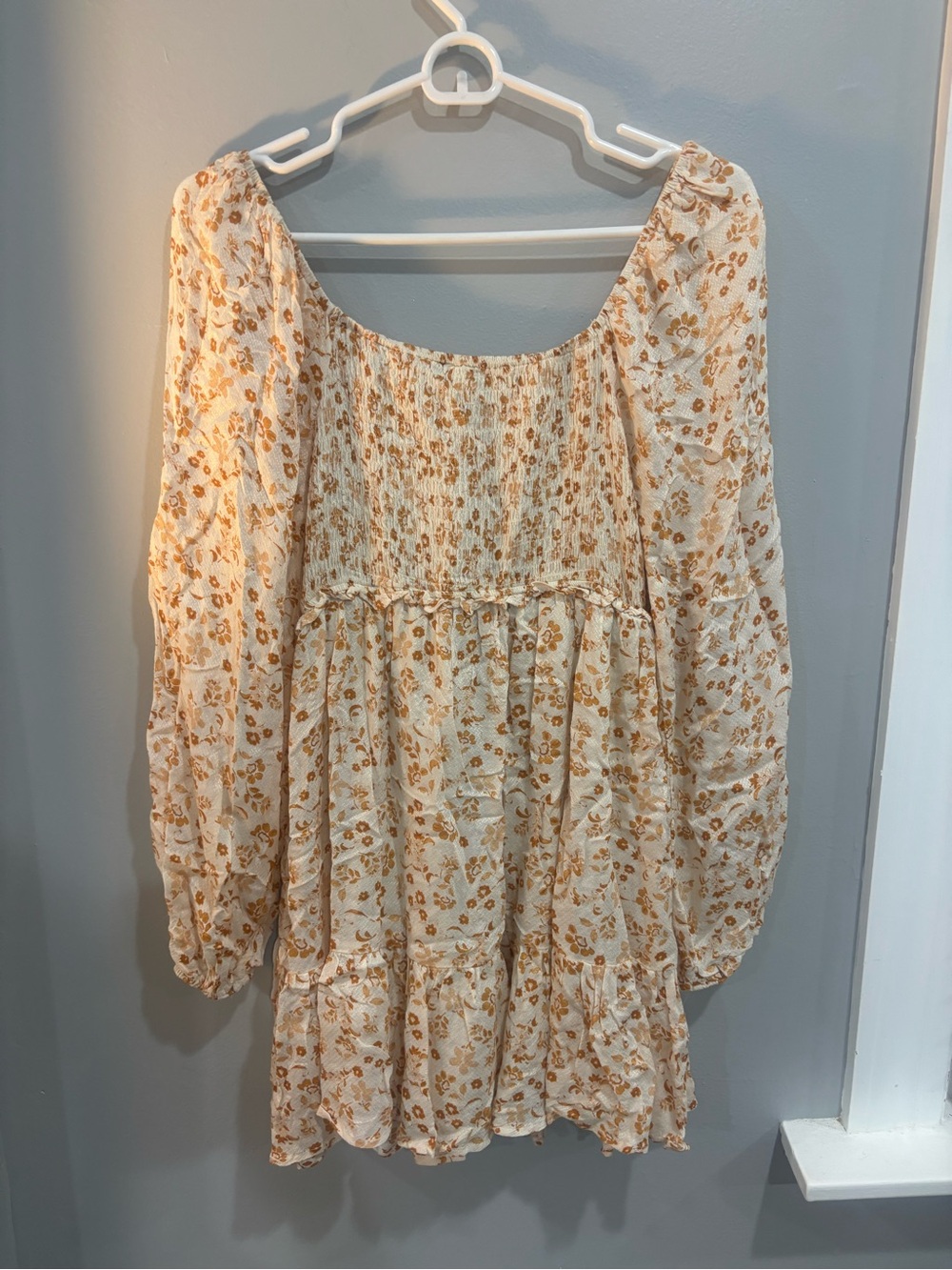 Altar’d State Long Sleeve Floral Mini Dress Fall Floral Smocked Cottagecore S
